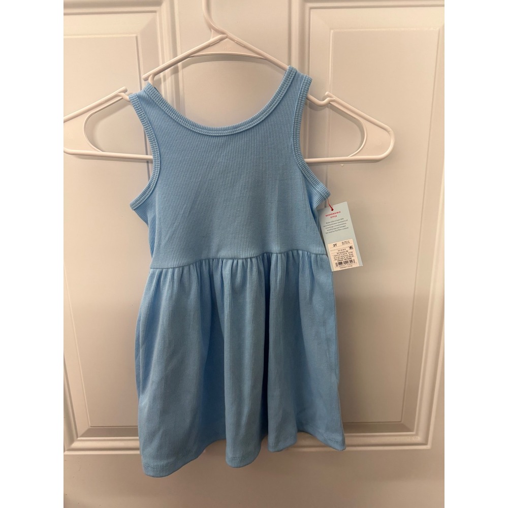 Cat & Jack Toddler Girls Light Blue Ribbed Sleeveless Skater Dress 3T NWT